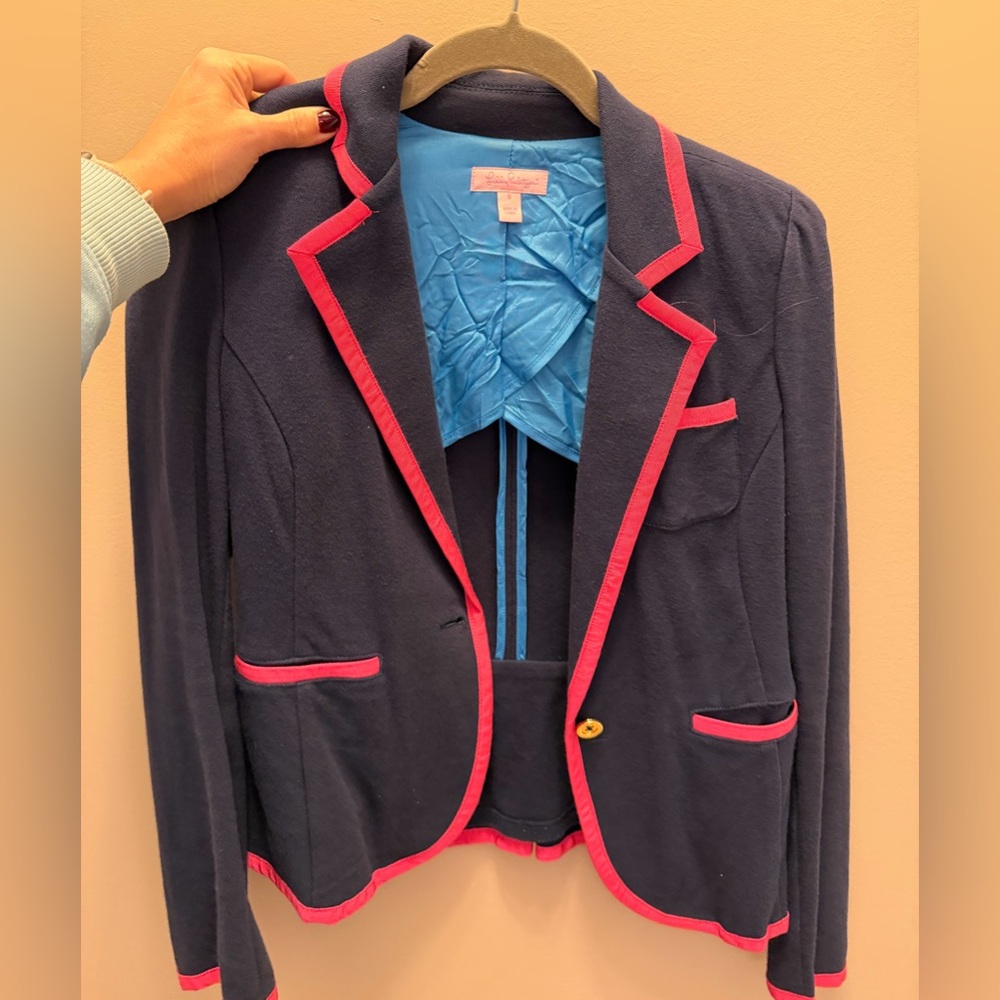 Lilly Pulitzer Navy Blazer with Pink Trim